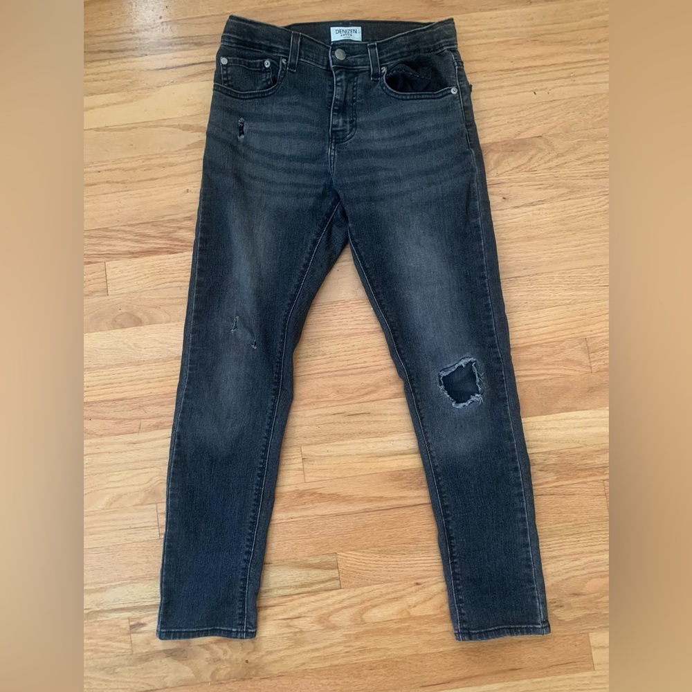 Denizen Levis Taper Boys Distressed Black Washed  Skinny Jeans Regular Size 14